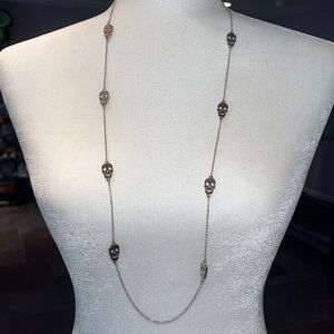 Tri color gold colored skull skulls fashion necklace chain 36” long